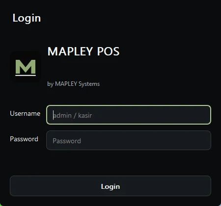 Dialog Login MAPLEY POS.