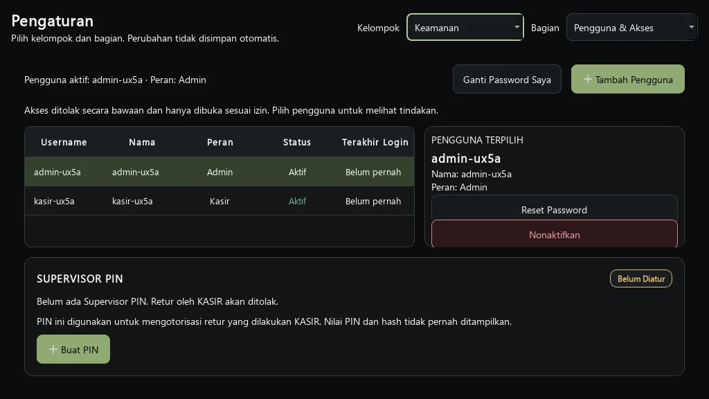 Pengaturan Pengguna dan Akses MAPLEY POS.